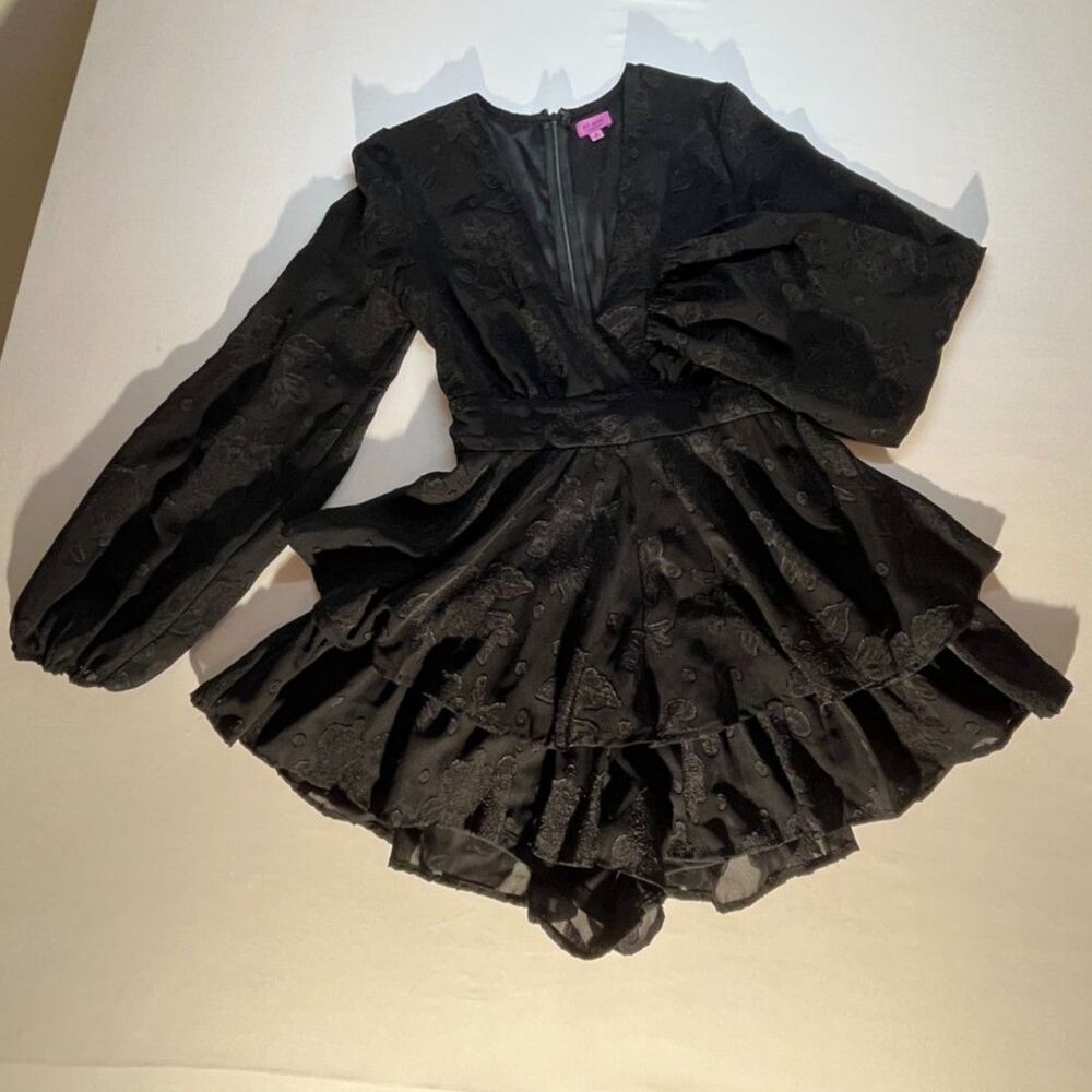 Francesca's Mi Ami Size M Black Raised Lace Floral Dress/Bodysuit